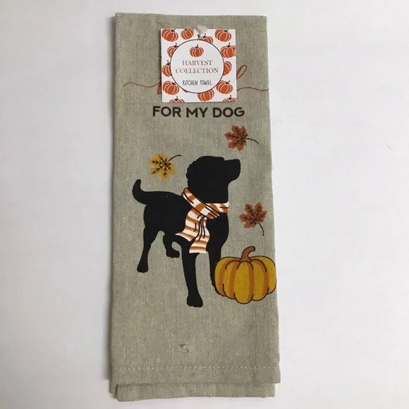 Fall Thankful For My Dog Kitchen Towel 100% Cotton Autumn Hand Tea Farmhouse NEW - Picture 2 of 6